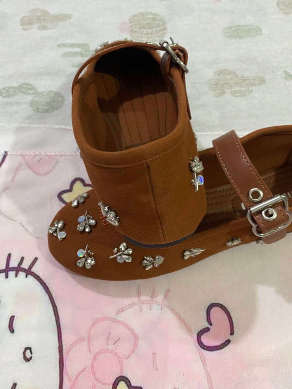 Miu Miu Embroidered Twill Ballet Mary Jane Flats - Picture 7 of 9